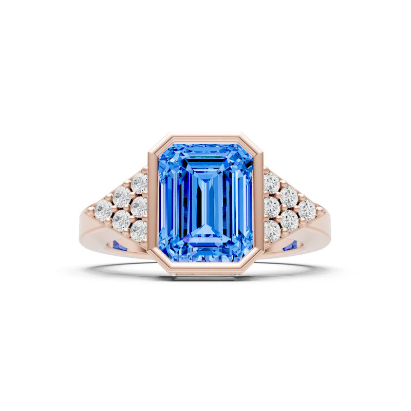 Swiss Blue Topaz Vintage Inspired Bezel Set Emerald Cut Cocktail Ring
