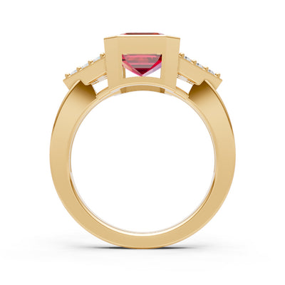 Ruby Vintage Inspired Bezel Set Emerald Cut Cocktail Ring