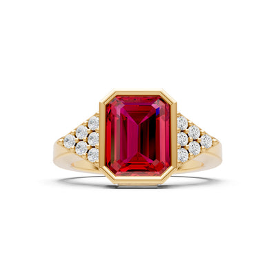 Ruby Vintage Inspired Bezel Set Emerald Cut Cocktail Ring