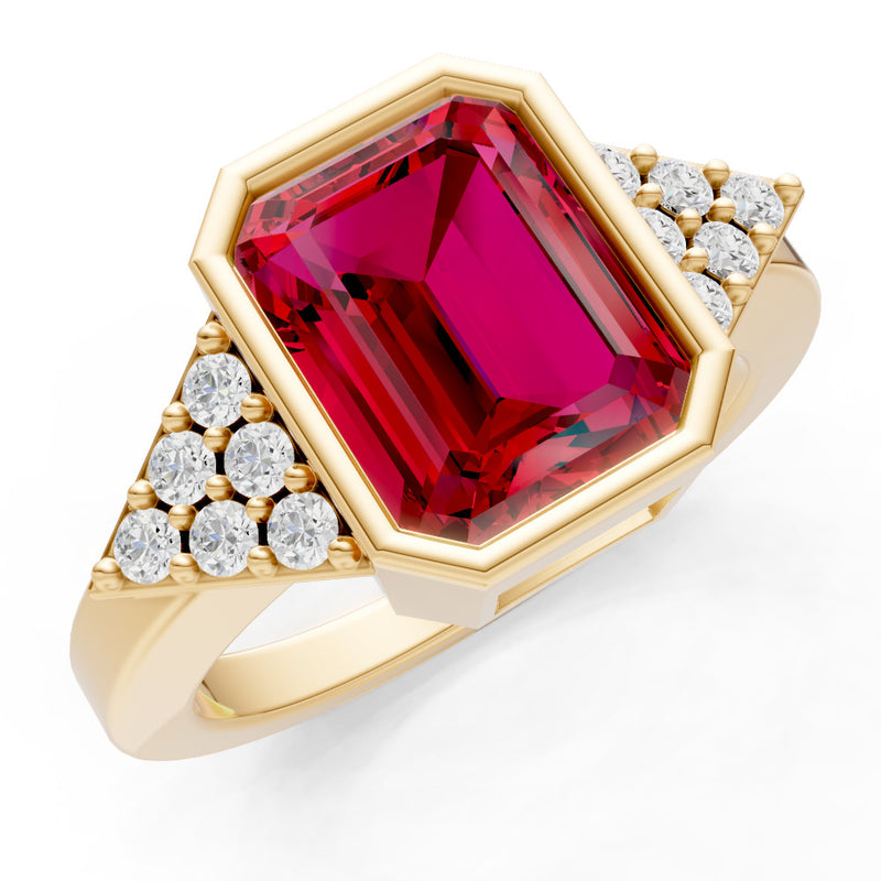 Ruby Vintage Inspired Bezel Set Emerald Cut Cocktail Ring