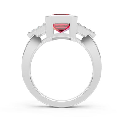 Ruby Vintage Inspired Bezel Set Emerald Cut Cocktail Ring