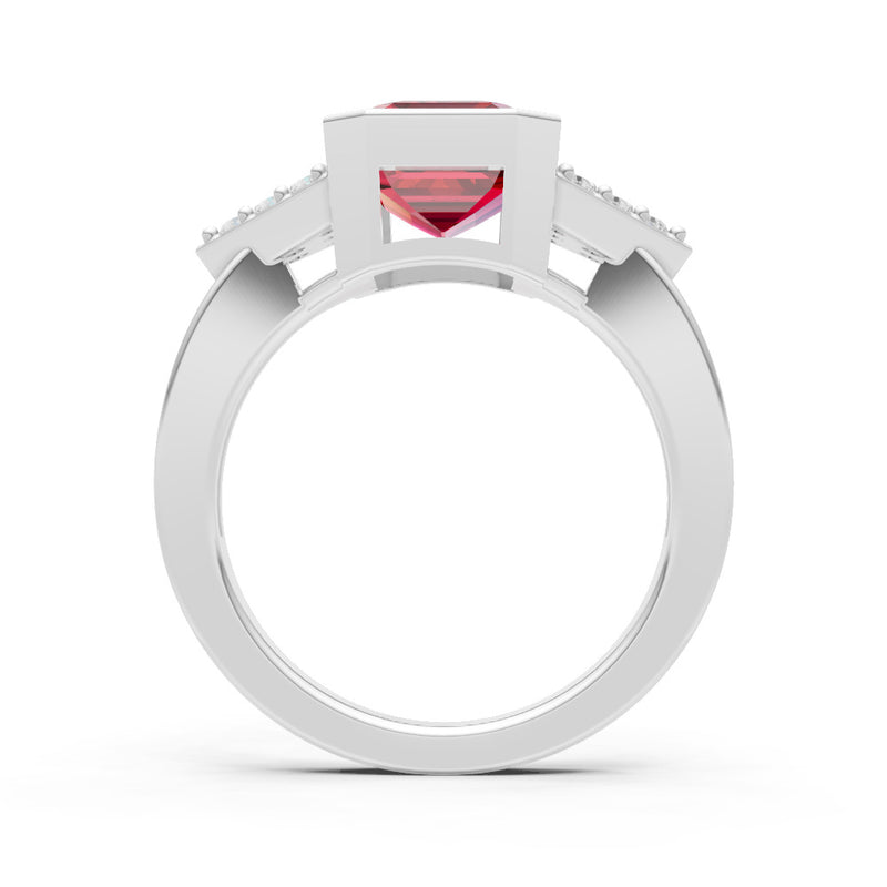 Ruby Vintage Inspired Bezel Set Emerald Cut Cocktail Ring