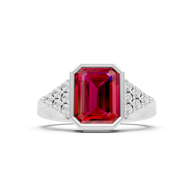Ruby Vintage Inspired Bezel Set Emerald Cut Cocktail Ring