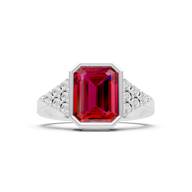 Ruby Vintage Inspired Bezel Set Emerald Cut Cocktail Ring