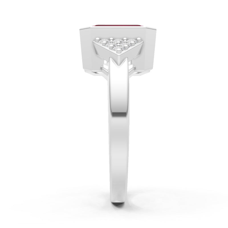 Ruby Vintage Inspired Bezel Set Emerald Cut Cocktail Ring