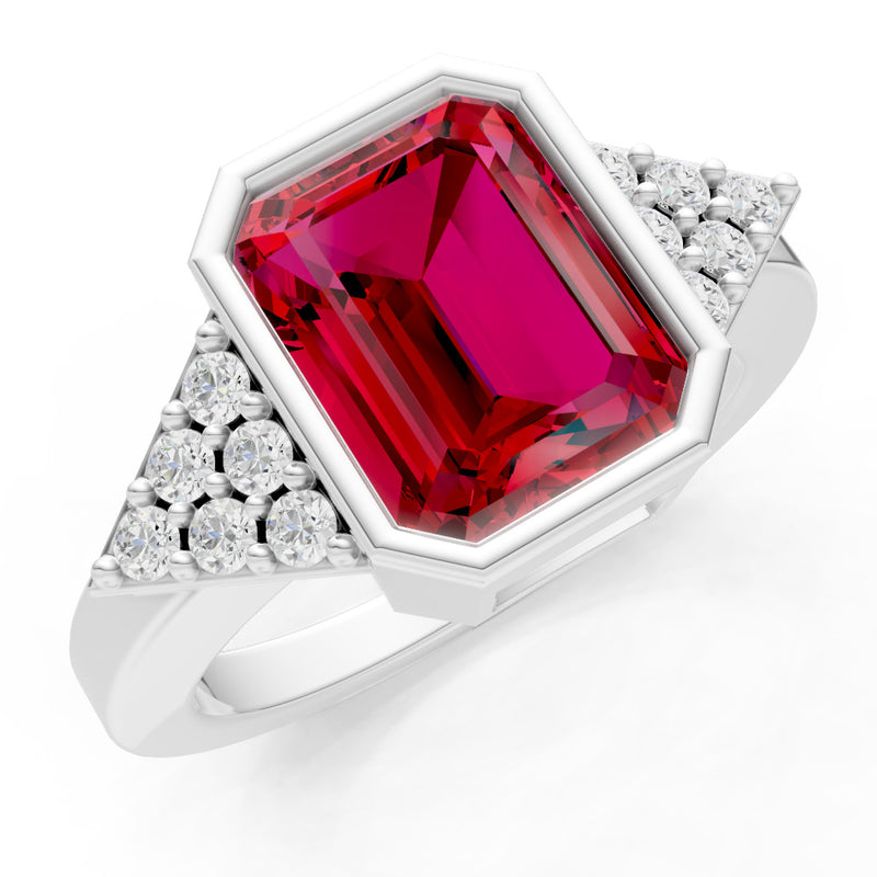Ruby Vintage Inspired Bezel Set Emerald Cut Cocktail Ring