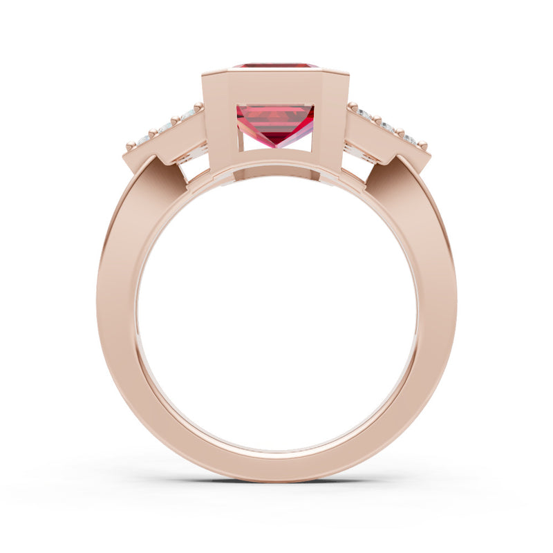 Ruby Vintage Inspired Bezel Set Emerald Cut Cocktail Ring