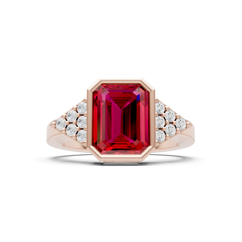 Ruby Vintage Inspired Bezel Set Emerald Cut Cocktail Ring