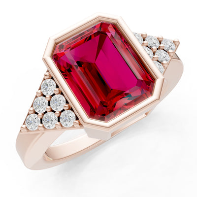 Ruby Vintage Inspired Bezel Set Emerald Cut Cocktail Ring
