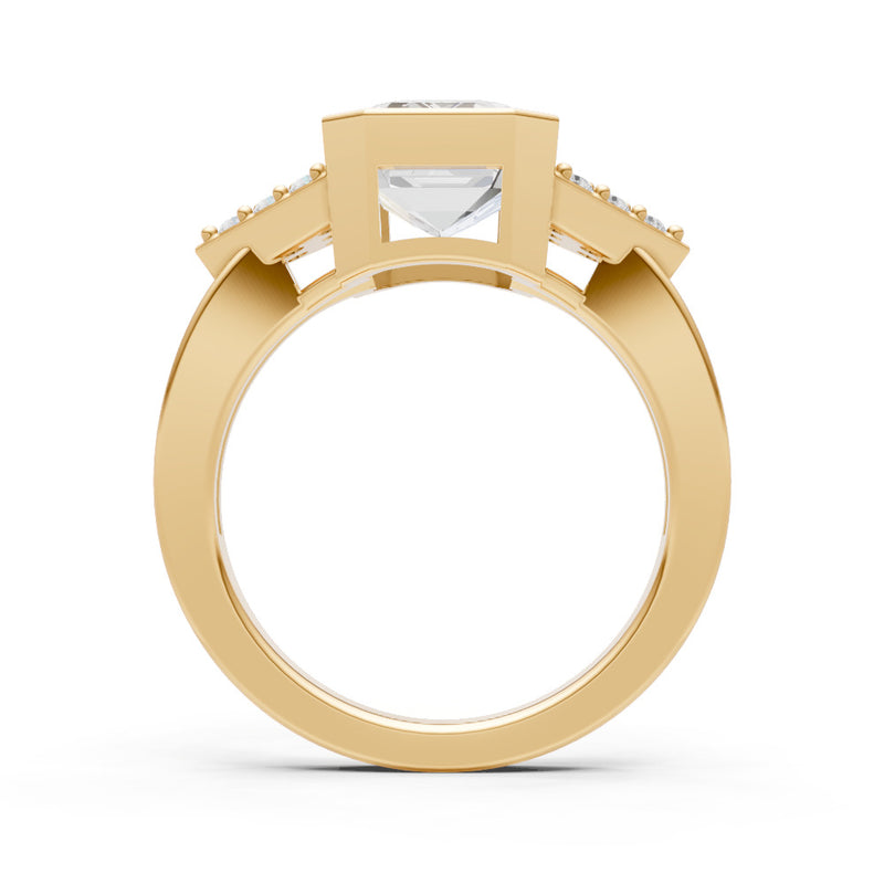 Diamond Vintage Inspired Bezel Set Emerald Cut Cocktail Ring