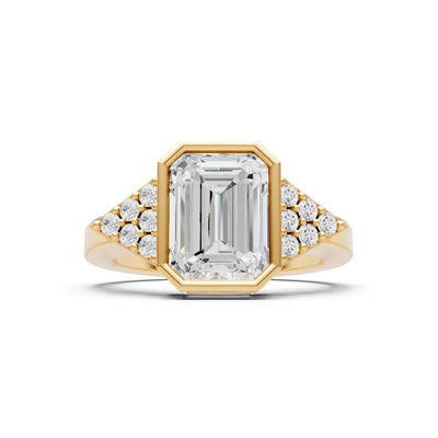 Diamond Vintage Inspired Bezel Set Emerald Cut Cocktail Ring