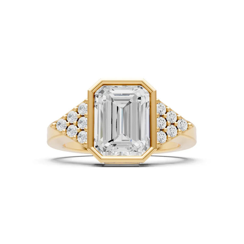 Diamond Vintage Inspired Bezel Set Emerald Cut Cocktail Ring