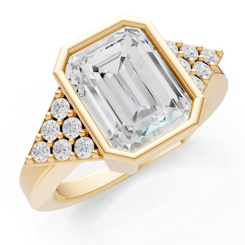Diamond Vintage Inspired Bezel Set Emerald Cut Cocktail Ring