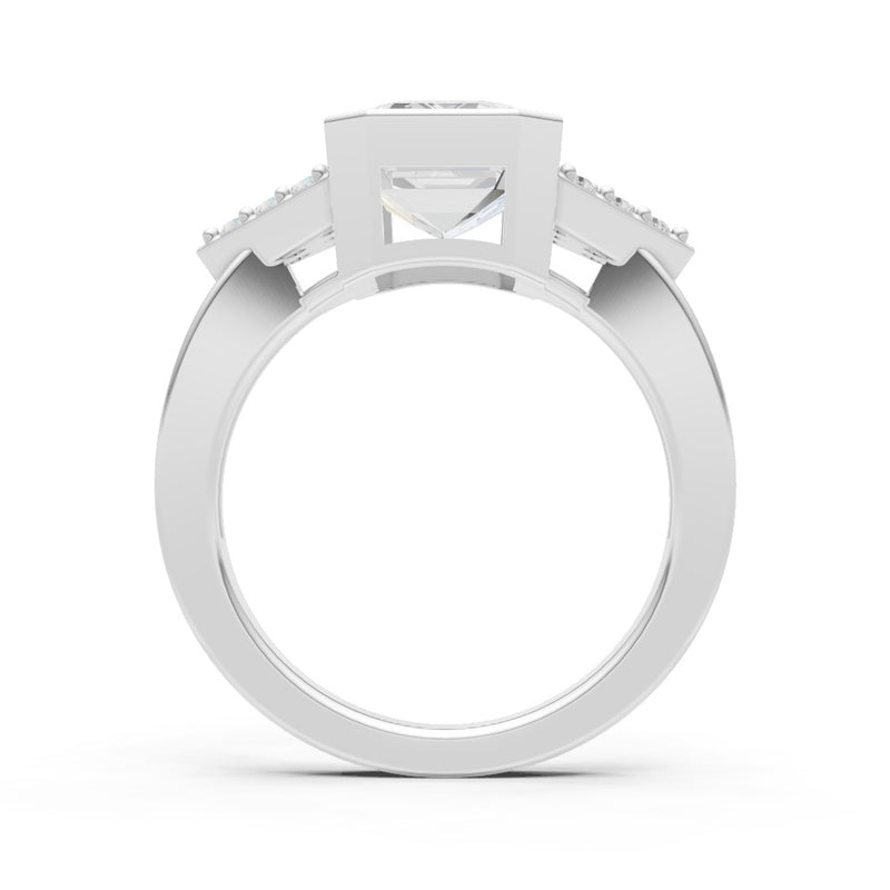 Diamond Vintage Inspired Bezel Set Emerald Cut Cocktail Ring