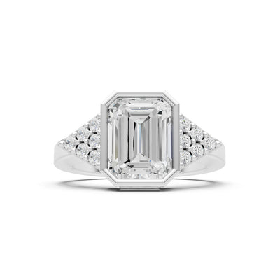 Diamond Vintage Inspired Bezel Set Emerald Cut Cocktail Ring