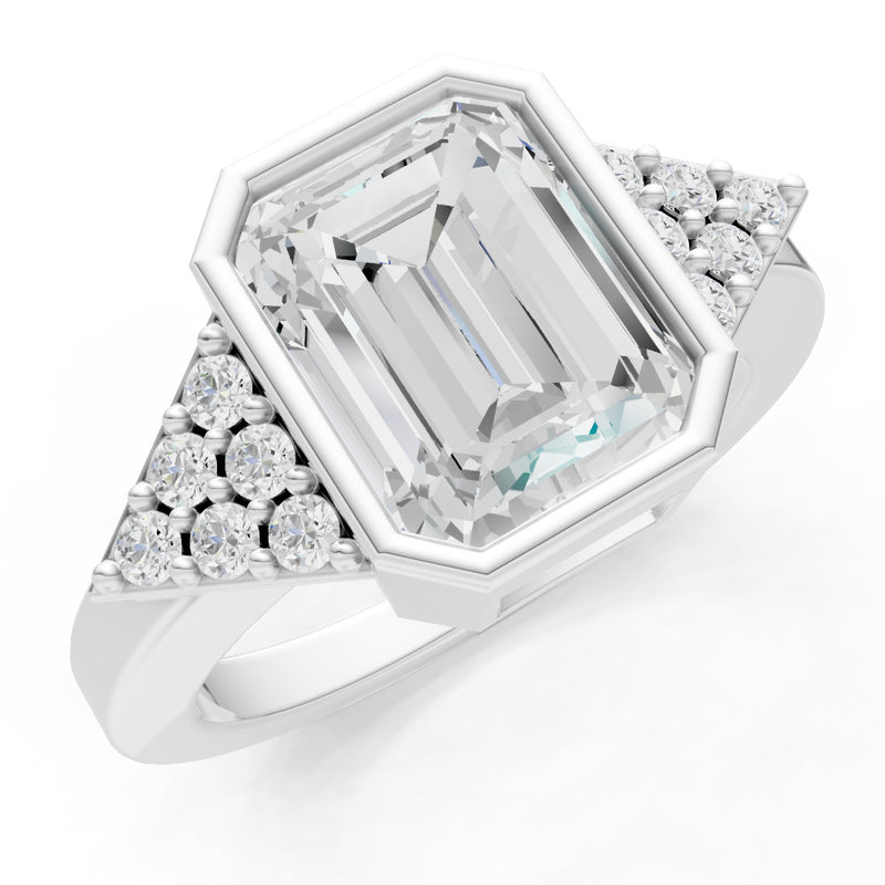 Diamond Vintage Inspired Bezel Set Emerald Cut Cocktail Ring