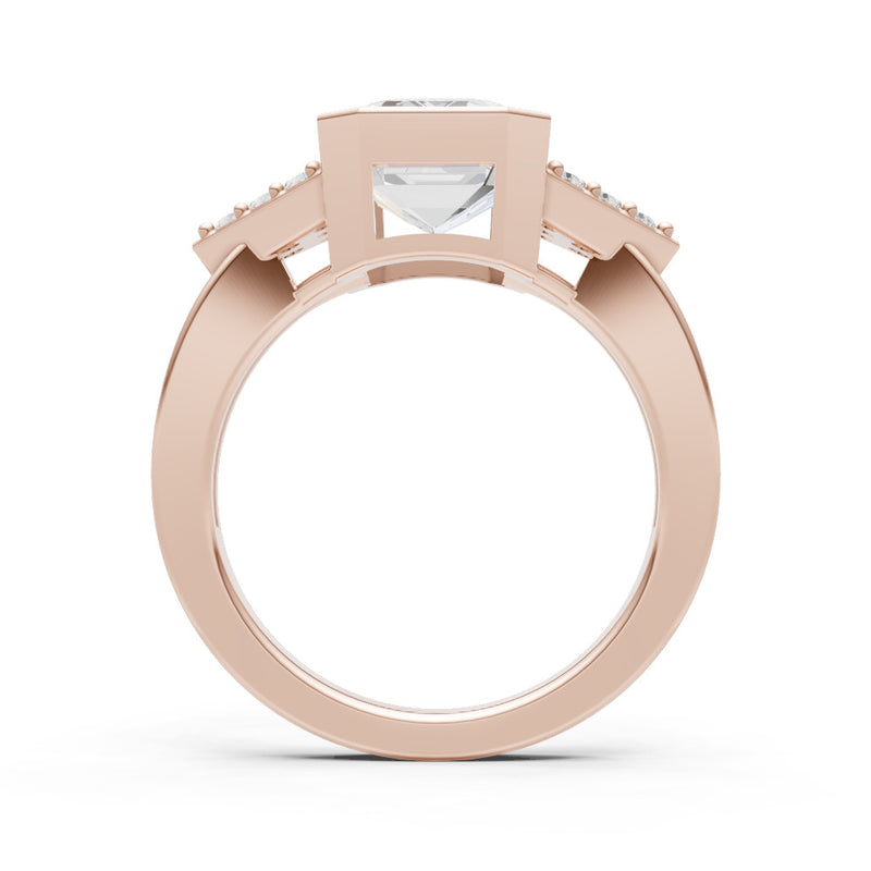 Diamond Vintage Inspired Bezel Set Emerald Cut Cocktail Ring