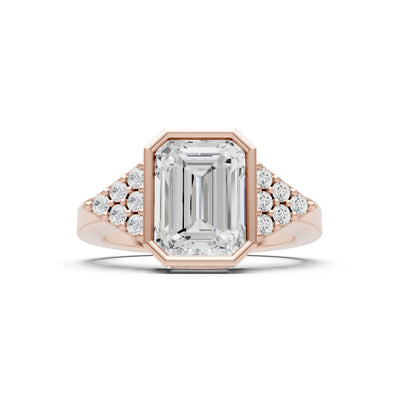 Diamond Vintage Inspired Bezel Set Emerald Cut Cocktail Ring