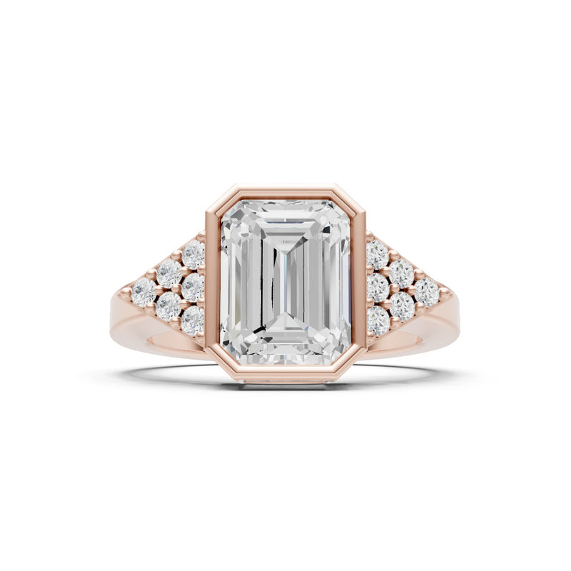 Diamond Vintage Inspired Bezel Set Emerald Cut Cocktail Ring