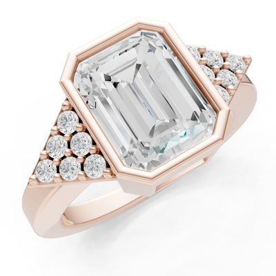 Diamond Vintage Inspired Bezel Set Emerald Cut Cocktail Ring