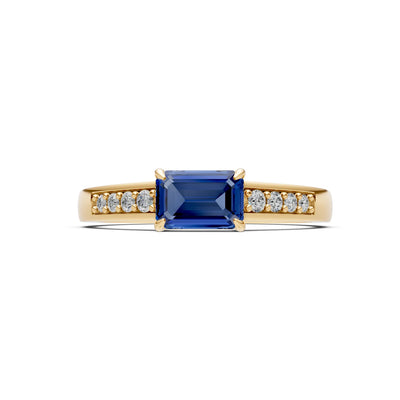 East West Emerald Gemstone Ring with Accents