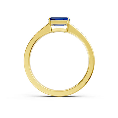 Blue Sapphire East West Emerald Cut Gemstone Ring with Accents