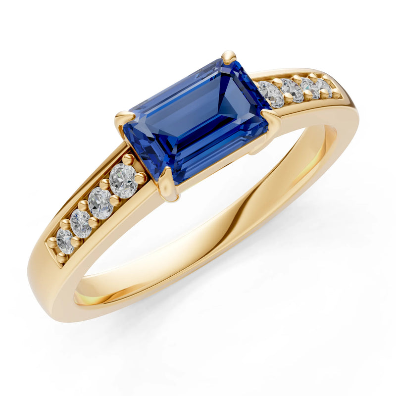 East West Emerald Gemstone Ring with Accents