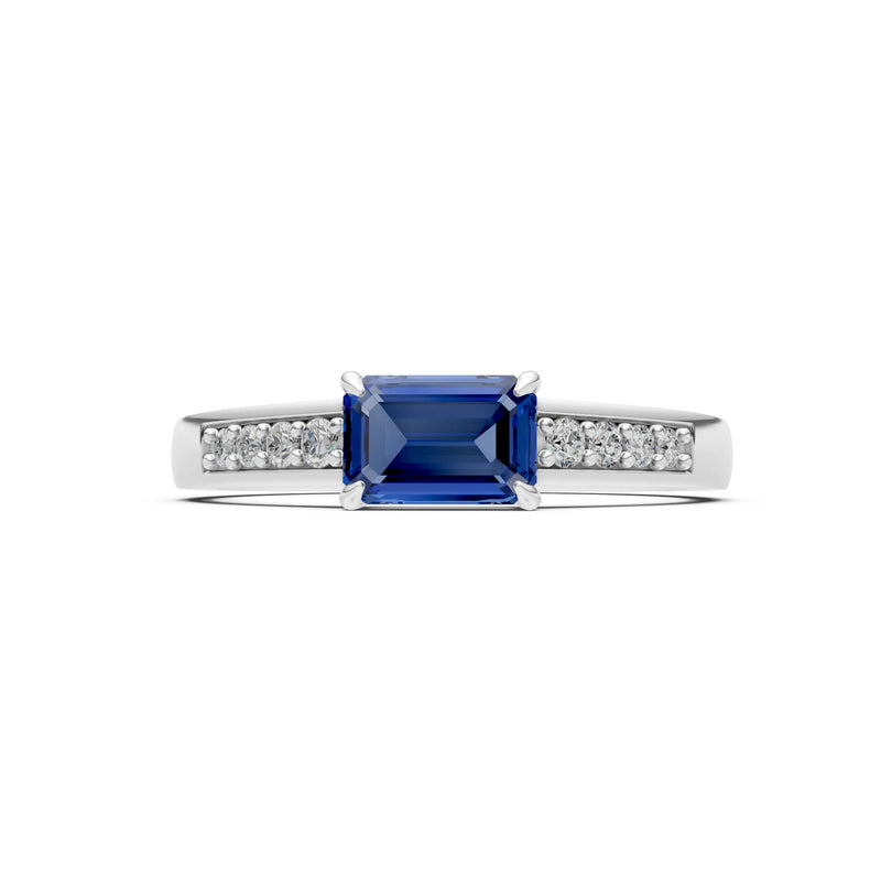 East West Emerald Gemstone Ring with Accents
