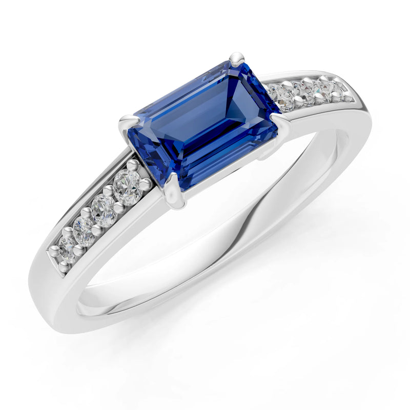 East West Emerald Gemstone Ring with Accents