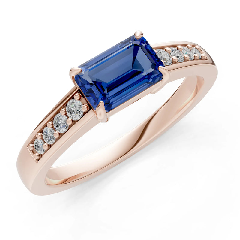 East West Emerald Gemstone Ring with Accents