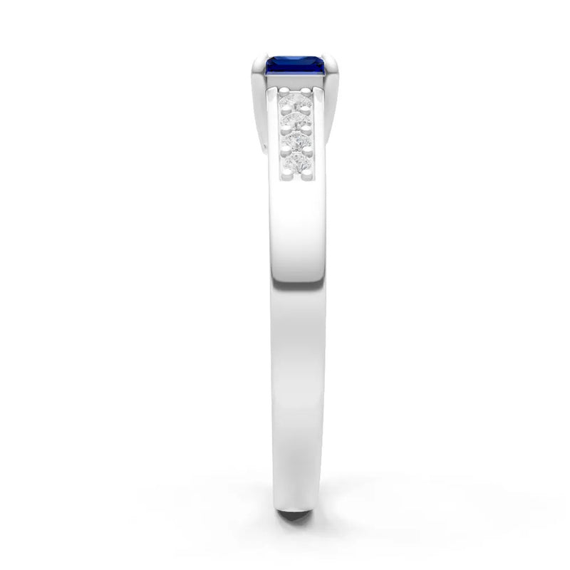 Blue Sapphire East West Emerald Cut Gemstone Ring with Accents