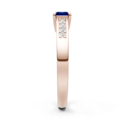 Blue Sapphire East West Emerald Cut Gemstone Ring with Accents
