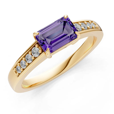 East West Emerald Gemstone Ring with Accents