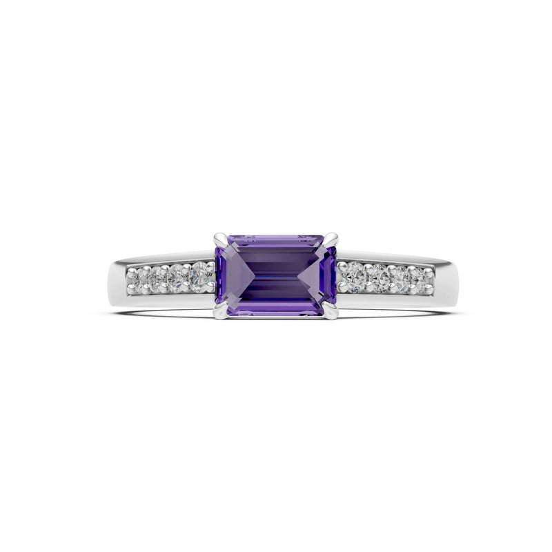 East West Emerald Gemstone Ring with Accents