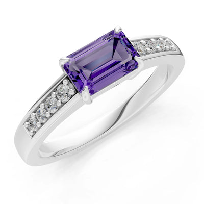 East West Emerald Gemstone Ring with Accents