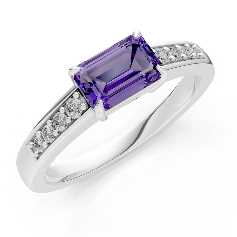 East West Emerald Gemstone Ring with Accents