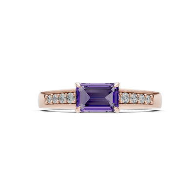 East West Emerald Gemstone Ring with Accents