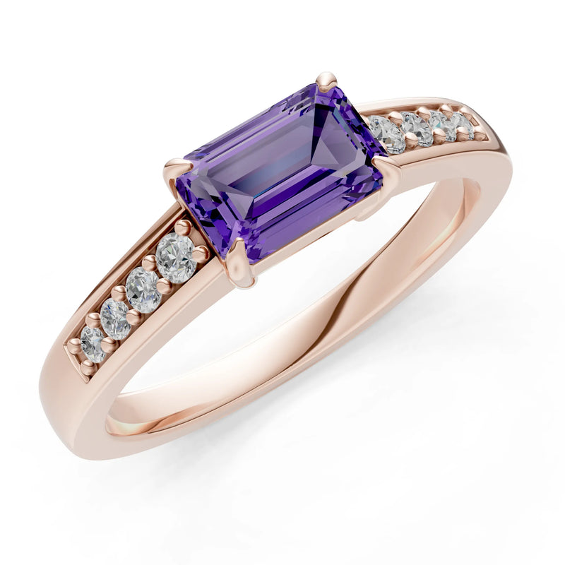 East West Emerald Gemstone Ring with Accents