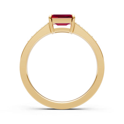East West Emerald Gemstone Ring with Accents