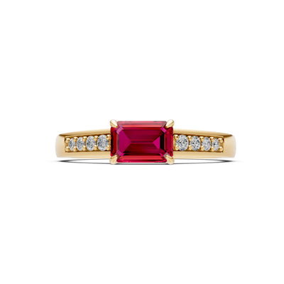 East West Emerald Gemstone Ring with Accents
