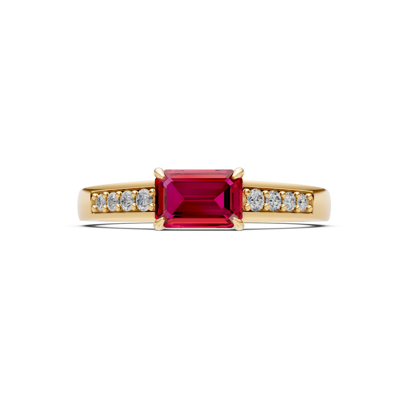 East West Emerald Gemstone Ring with Accents