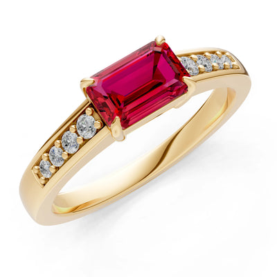 East West Emerald Gemstone Ring with Accents