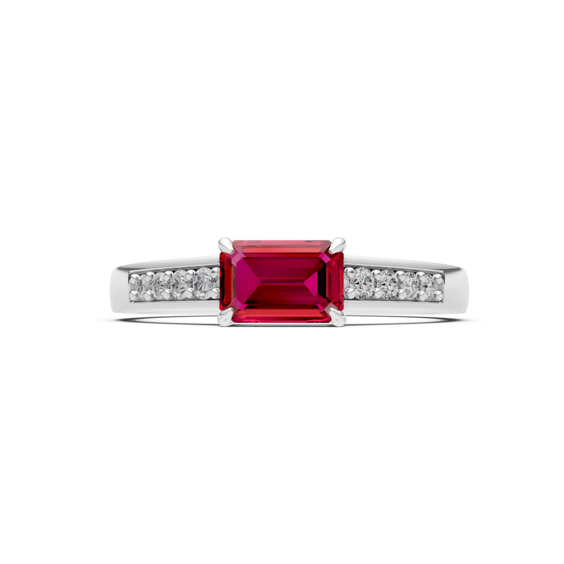 East West Emerald Gemstone Ring with Accents