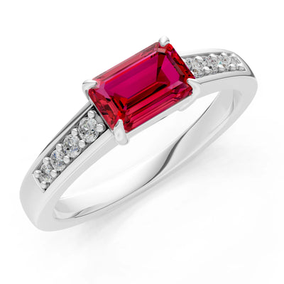 East West Emerald Gemstone Ring with Accents