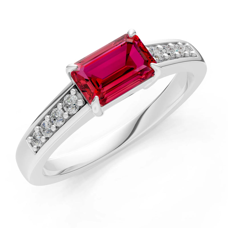 East West Emerald Gemstone Ring with Accents