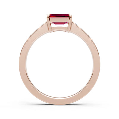 East West Emerald Gemstone Ring with Accents