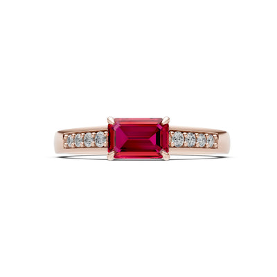 East West Emerald Gemstone Ring with Accents