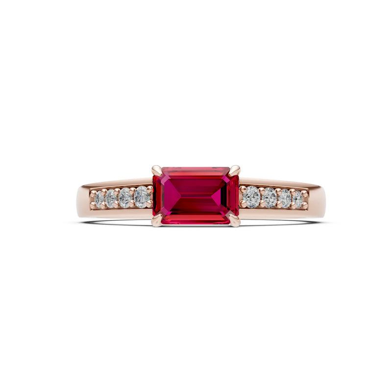 East West Emerald Gemstone Ring with Accents