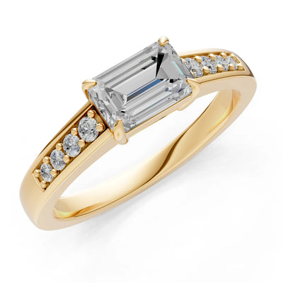 East West Emerald Gemstone Ring with Accents