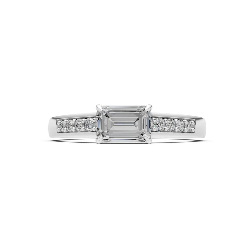 East West Emerald Gemstone Ring with Accents